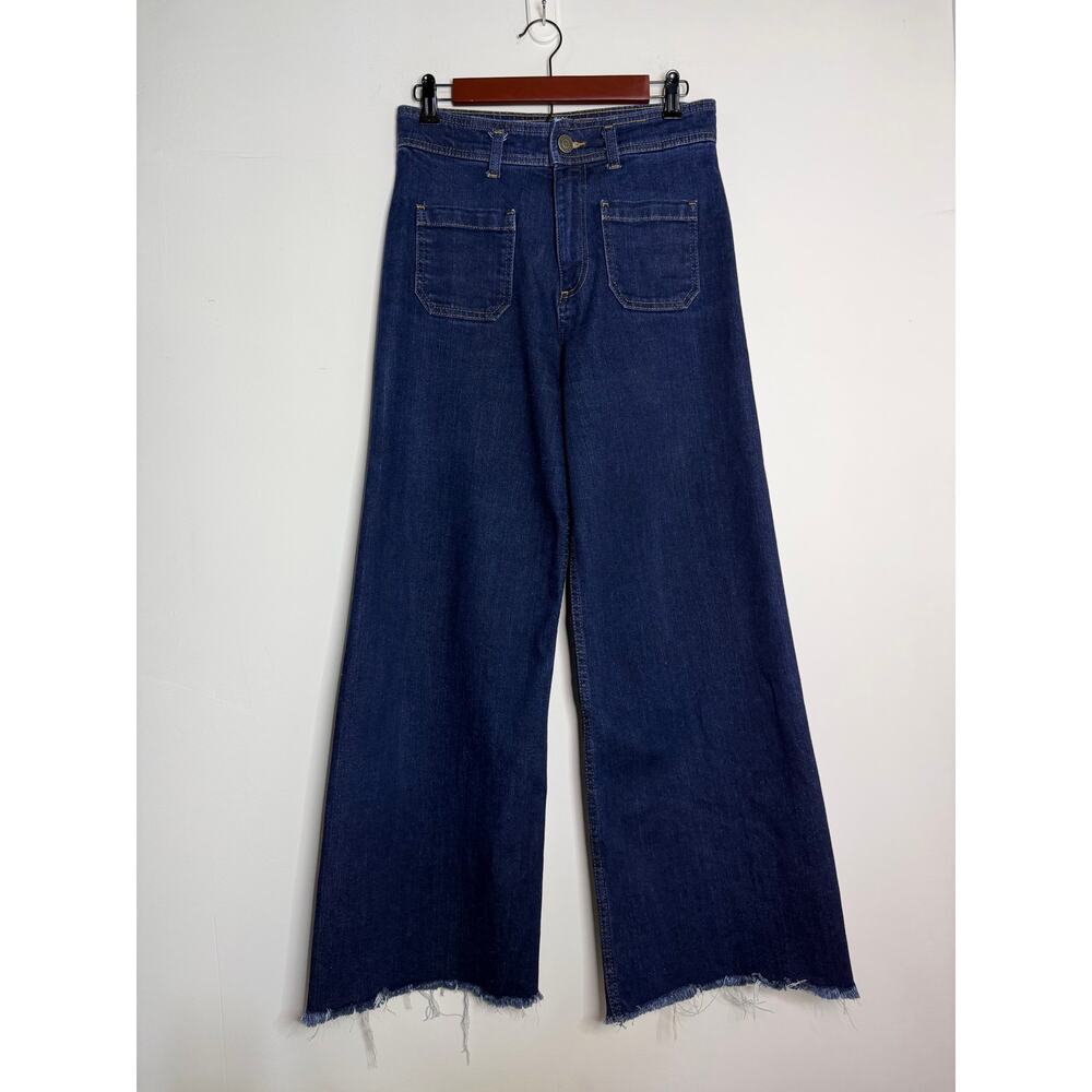 Zara Women's Blue Dark Wash High Waisted Wide Leg Palazzo Denim Jeans Size 6